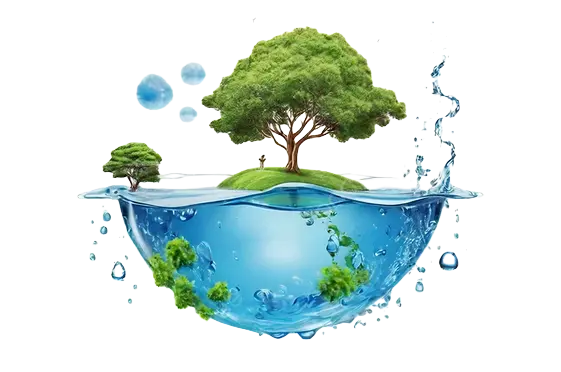 Water ecosystem illustration with trees and water globe